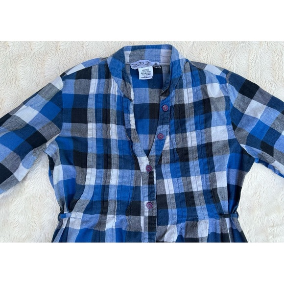 TBF Blue Plaid Button Down Quarter Length Sleeve Flannel Dress - Picture 6 of 17
